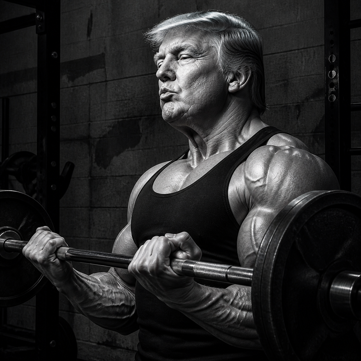 Trumpmaxxing training with a barbell