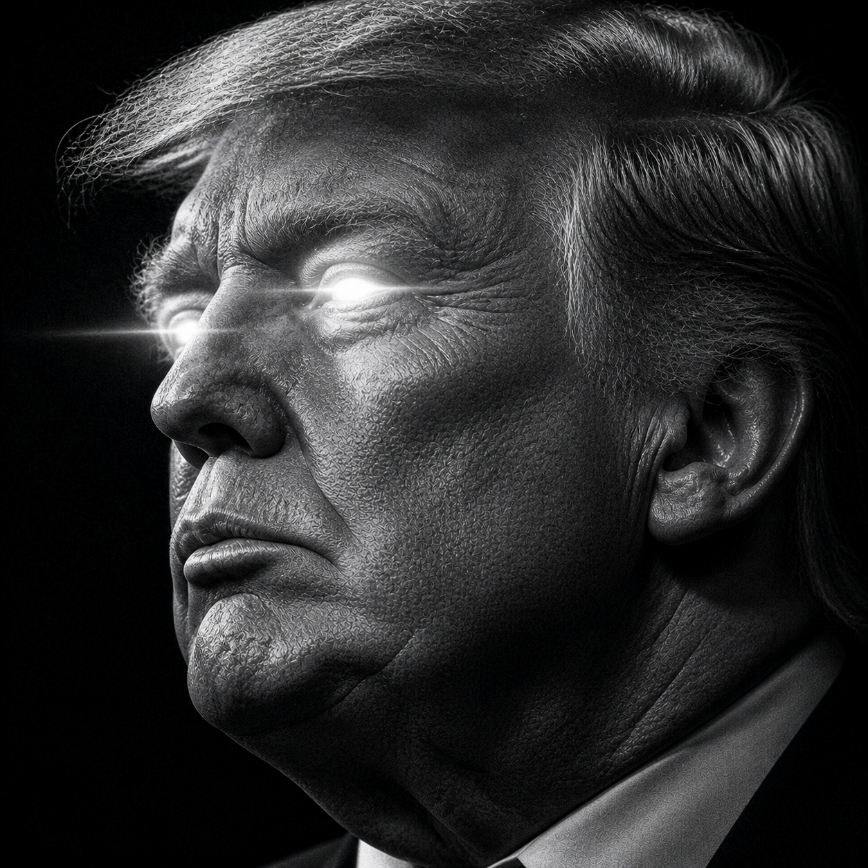 Trumpmaxxing with a glowing gaze