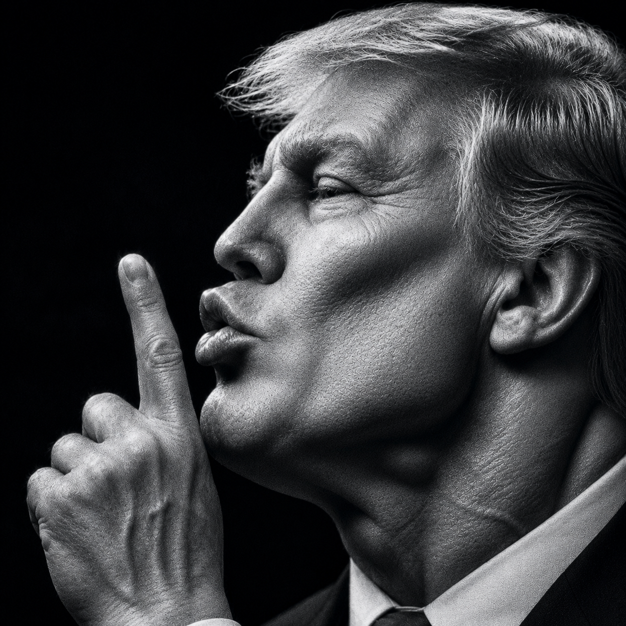 Black-and-white portrait of the Trumpmaxxing character